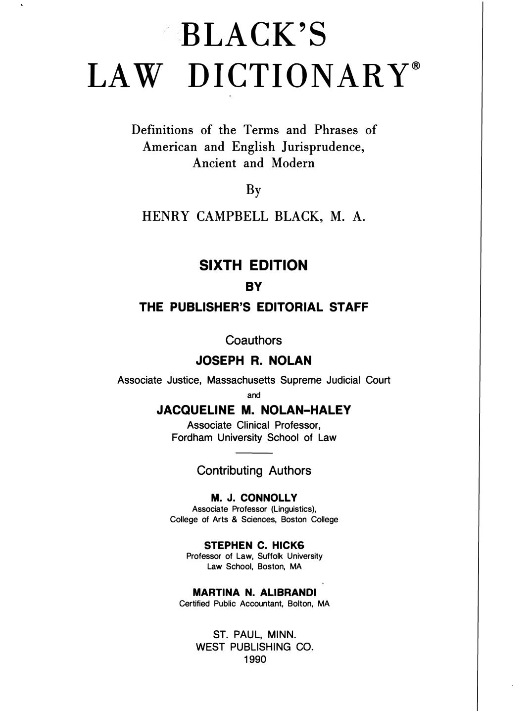 Black's Law Dictionary 6th Edition by H.C. Black