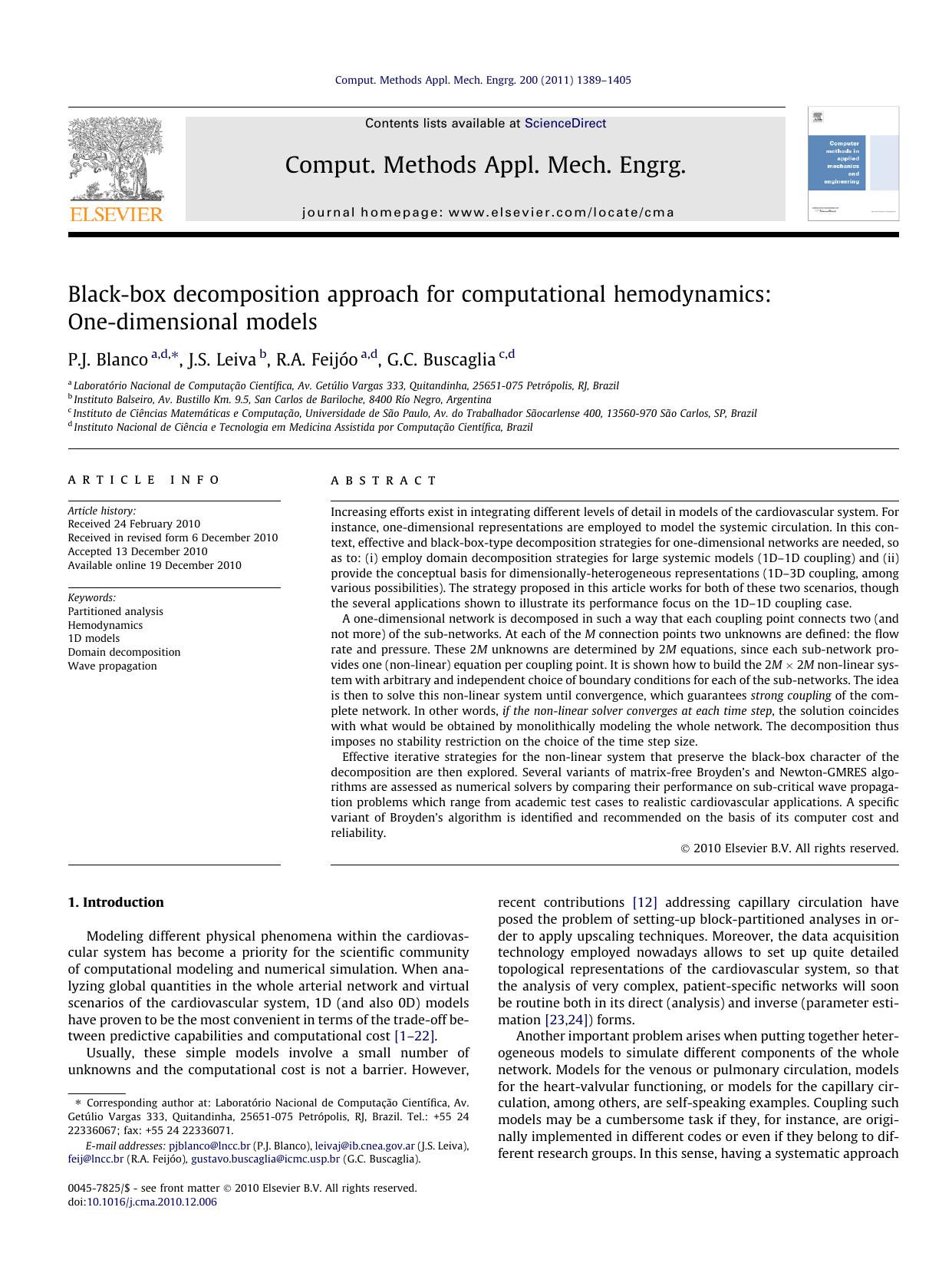 Black-box decomposition approach for computational hemodynamics: One-dimensional models by P.J. Blanco & J.S. Leiva & R.A. Feijóo & G.C. Buscaglia