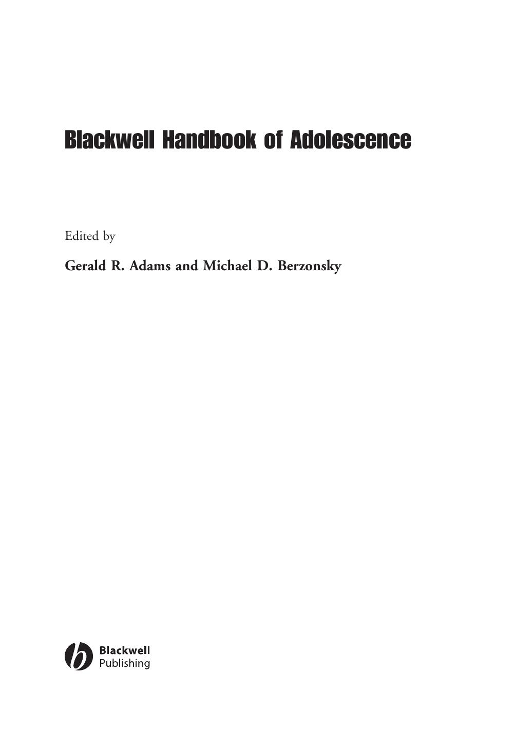 Blackwell handbook of adolescence by Gerald Adams