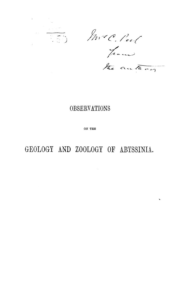 Blanford W.T., BY W.T. Blanford - Observations on the geology and zoology of abyssinia by 1870