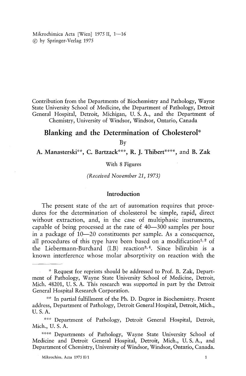 Blanking and the determination of cholesterol by Unknown