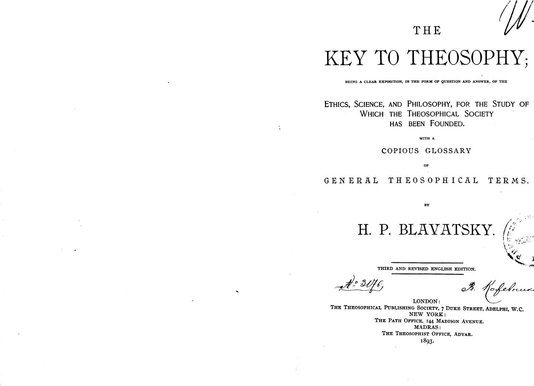 Blavatsky H.P., BY H.P. Blavatsky - The key to theosophy by 1893