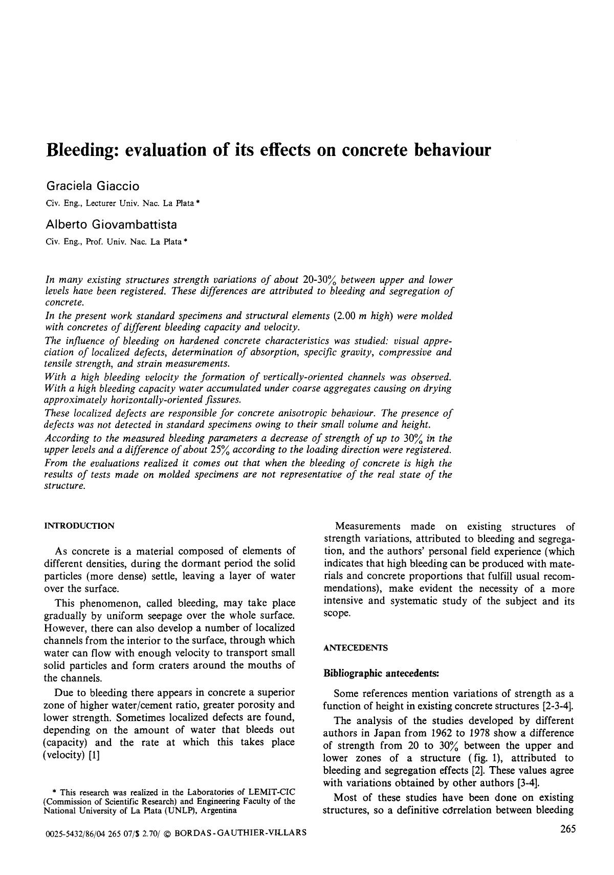 Bleeding: Evaluation of its effects on concrete behaviour by Unknown