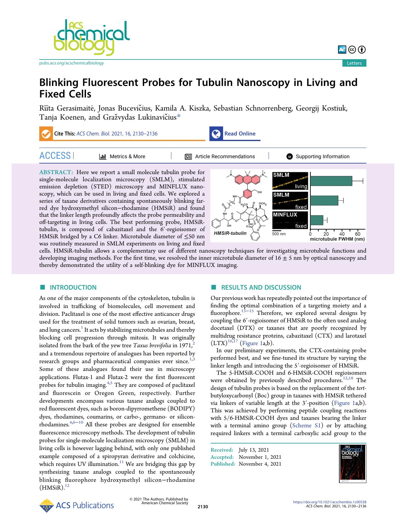 Blinking Fluorescent Probes for Tubulin Nanoscopy in Living and Fixed Cells by unknow