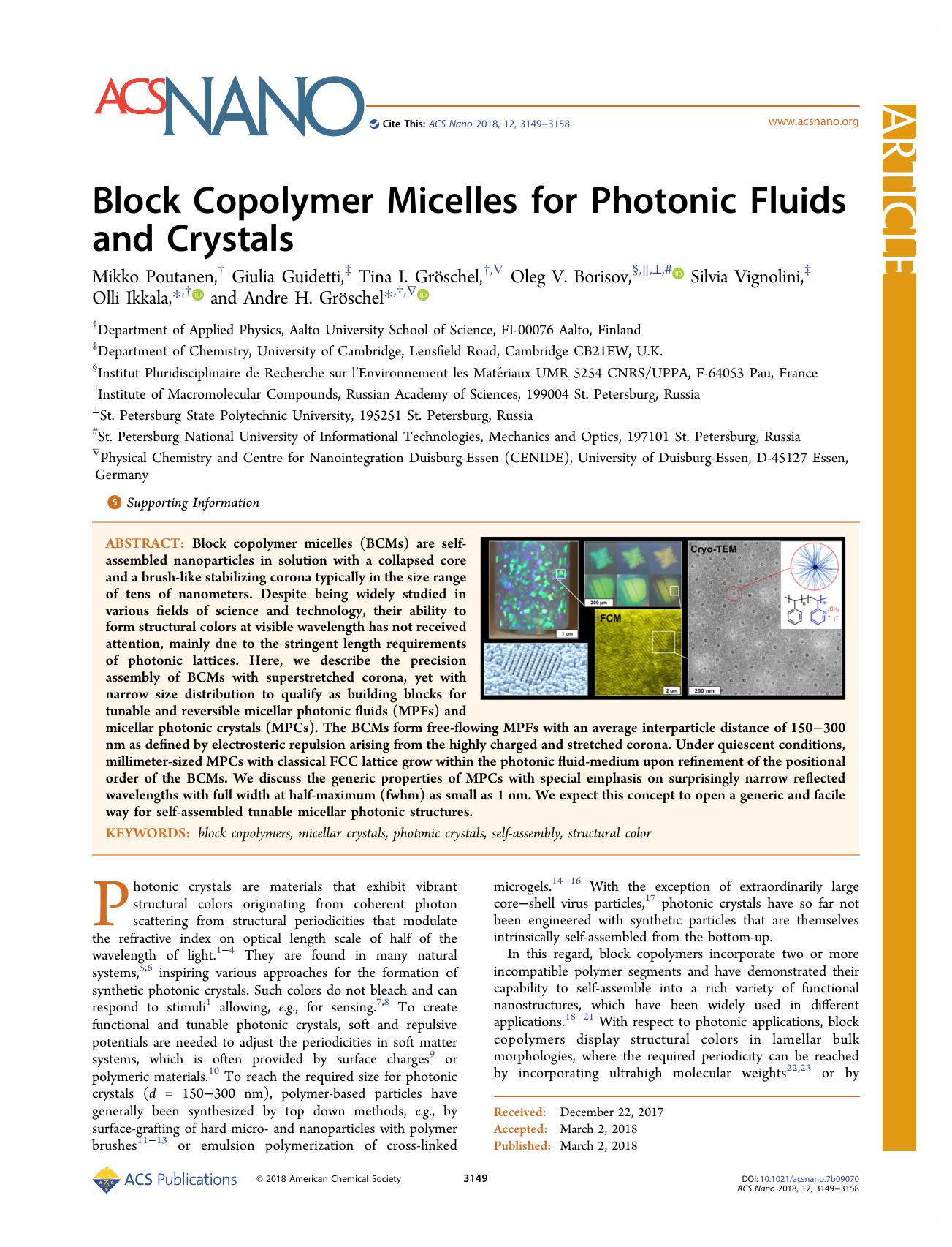 Block Copolymer Micelles for Photonic Fluids and Crystals by unknow