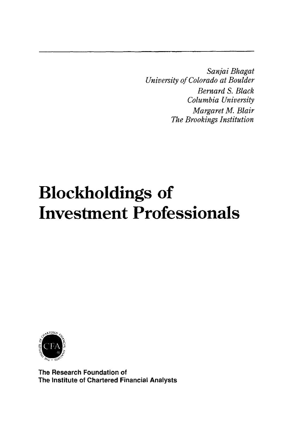 Blockholdings of investment professionals by Sanjai Bhagat