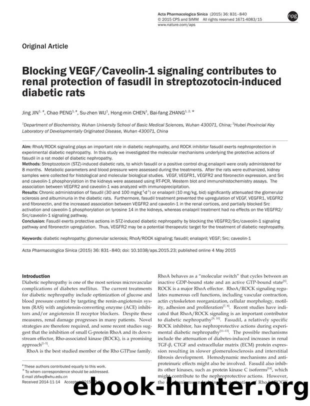 Blocking VEGFCaveolin-1 signaling contributes to renal protection of fasudil in streptozotocin-induced diabetic rats by Jing Jin & Chao Peng & Su-zhen Wu & Hong-min Chen & Bai-fang Zhang