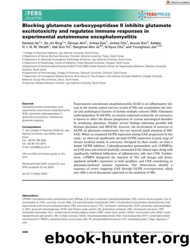 Blocking glutamate carboxypeptidase II inhibits glutamate excitotoxicity and regulates immune responses in experimental autoimmune encephalomyelitis by Unknown