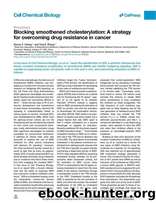 Blocking smoothened cholesterylation: A strategy for overcoming drug resistance in cancer by Steven Y. Cheng & Ying E. Zhang