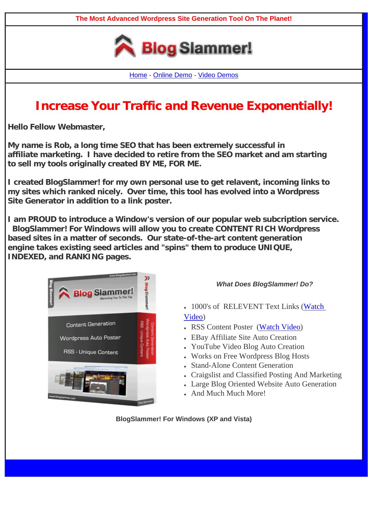 BlogSlammer! Wordpress Site Conent Generator And Auto Poster. by Best of Kuszter's Collection