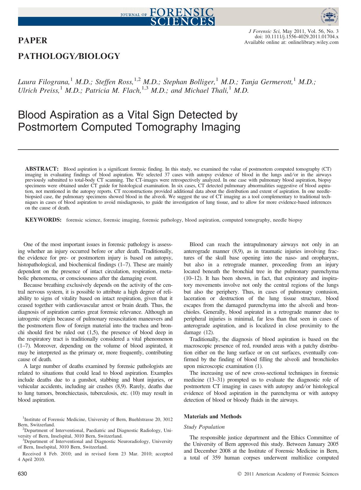 Blood Aspiration as a Vital Sign Detected by Postmortem Computed Tomography Imaging by Unknown