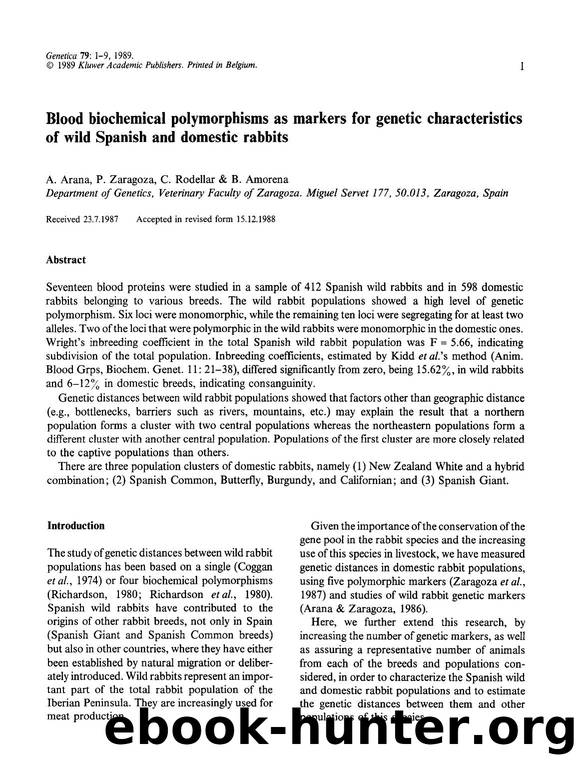 Blood biochemical polymorphisms as markers for genetic characteristics of wild Spanish and domestic rabbits by Unknown