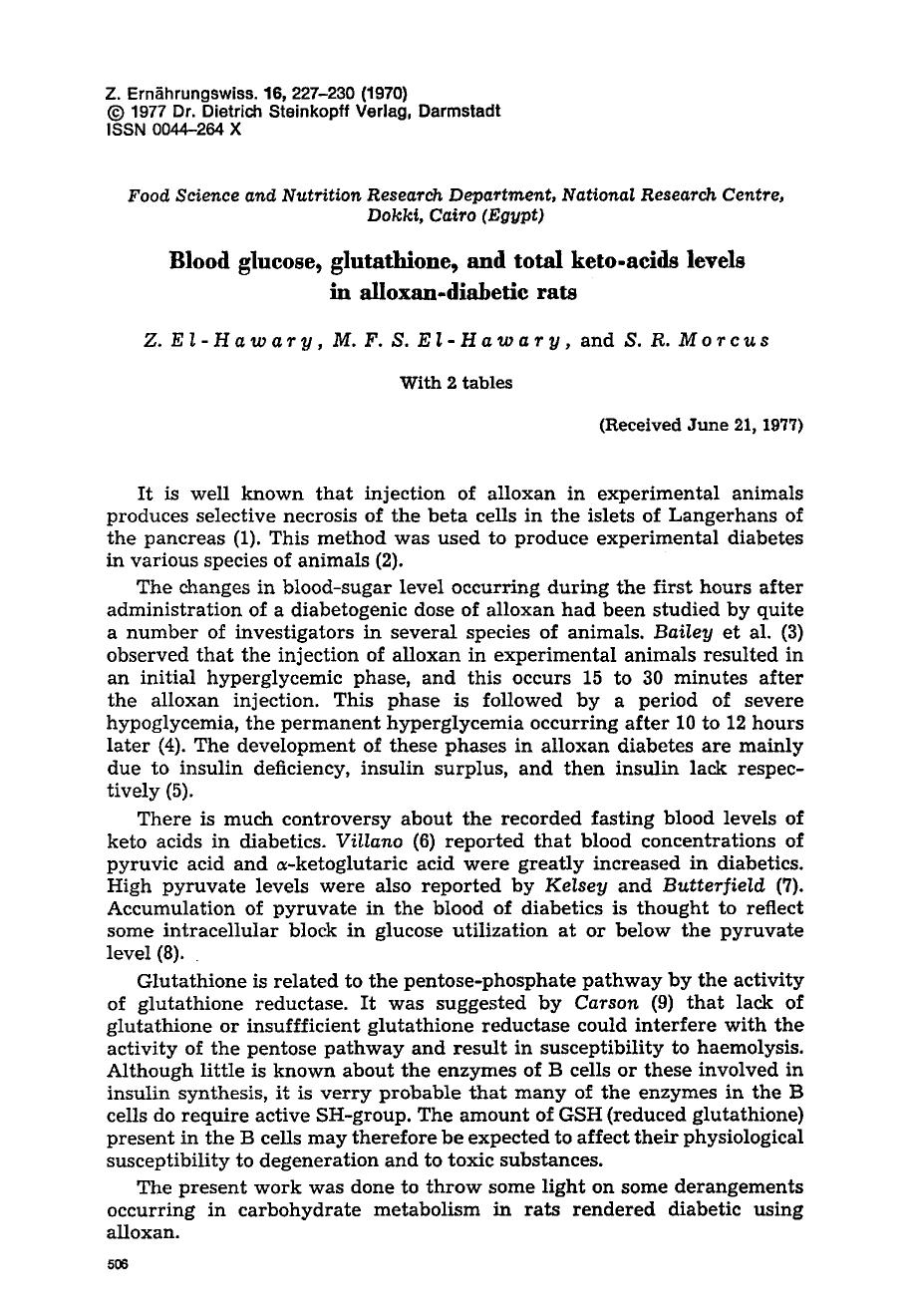 Blood glucose, glutathione, and total keto-acids levels in alloxan-diabetic rats by Unknown