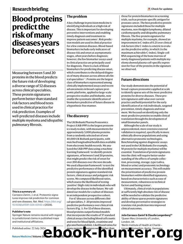 Blood proteins predict the risk of many diseases years before onset by Unknown