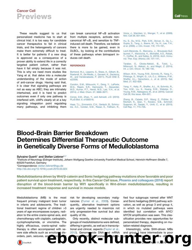 Blood-Brain Barrier Breakdown Determines Differential Therapeutic Outcome in Genetically Diverse Forms of Medulloblastoma by Sylvaine Guerit & Stefan Liebner