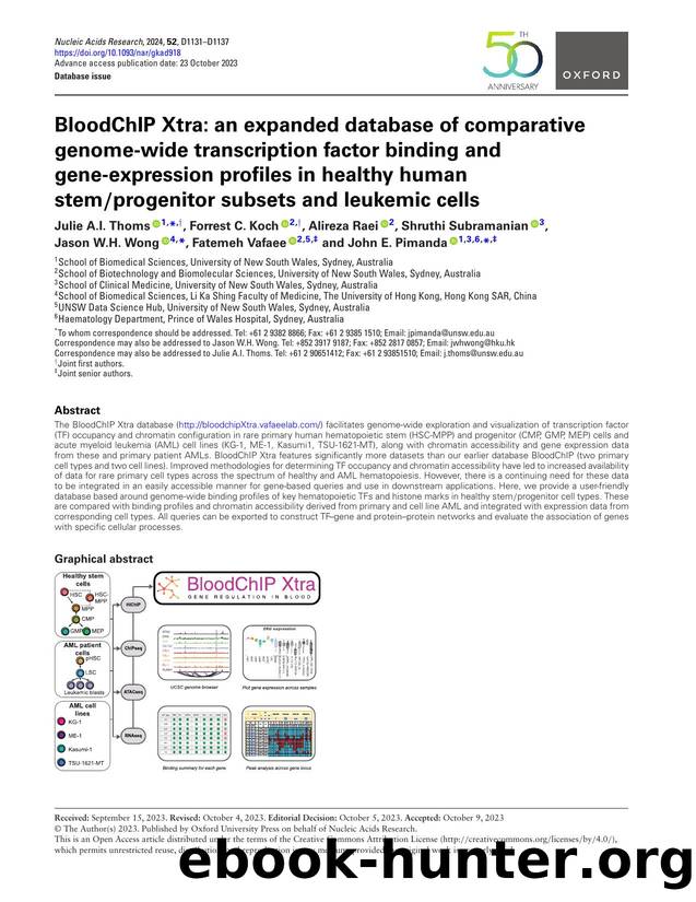 BloodChIP Xtra: an expanded database of comparative genome-wide transcription factor binding and gene-expression profiles in healthy human stemprogenitor subsets and leukemic cells by unknow