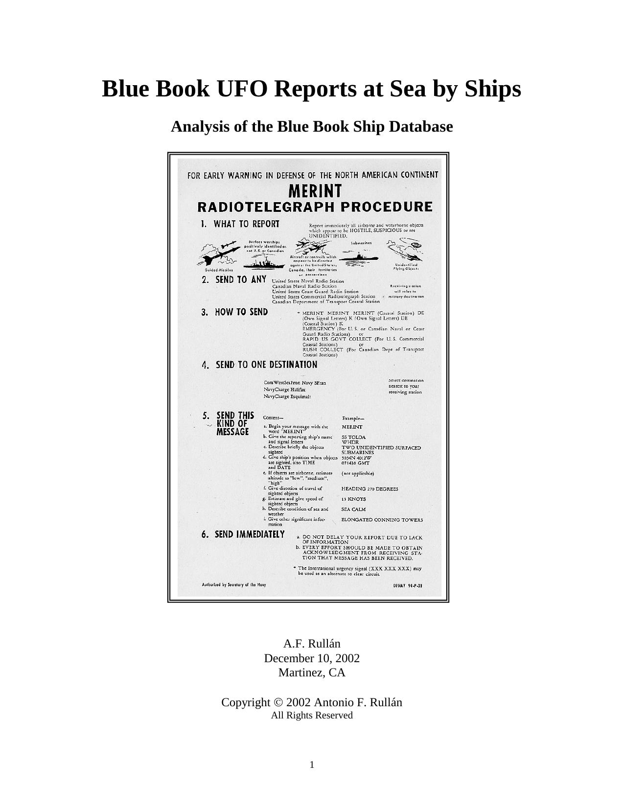 Blue Book UFO Reports by Ships at Sea by A.F. Rull(pdf file 820 Kbs)
