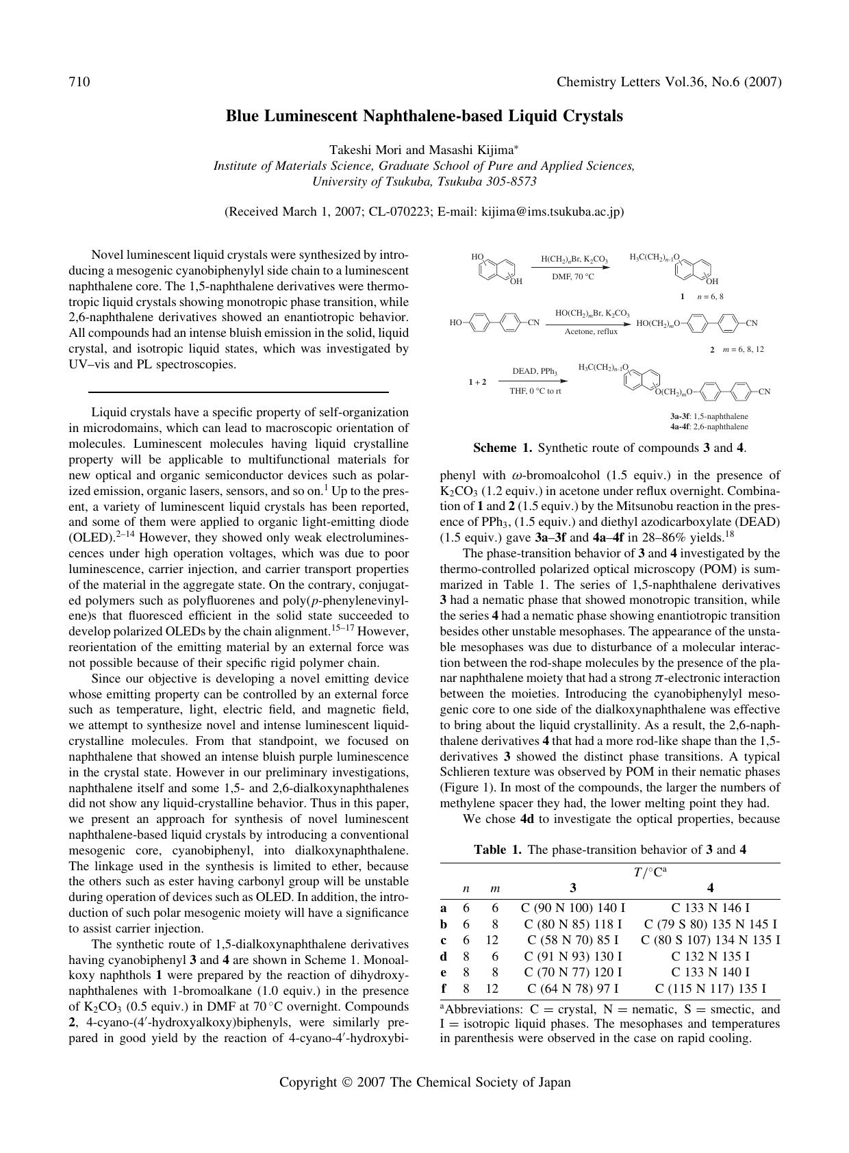 Blue Luminescent Naphthalene-based Liquid Crystals by Takeshi Mori and Masashi Kijima