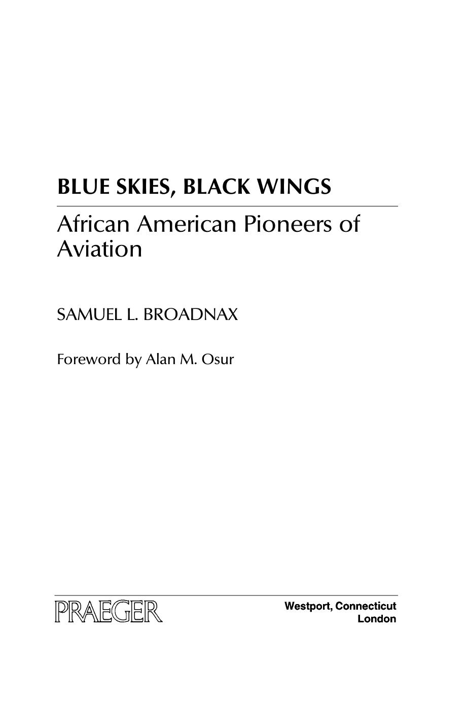 Blue Skies, Black Wings: African American Pioneers of Aviation by Samuel L. Broadnax