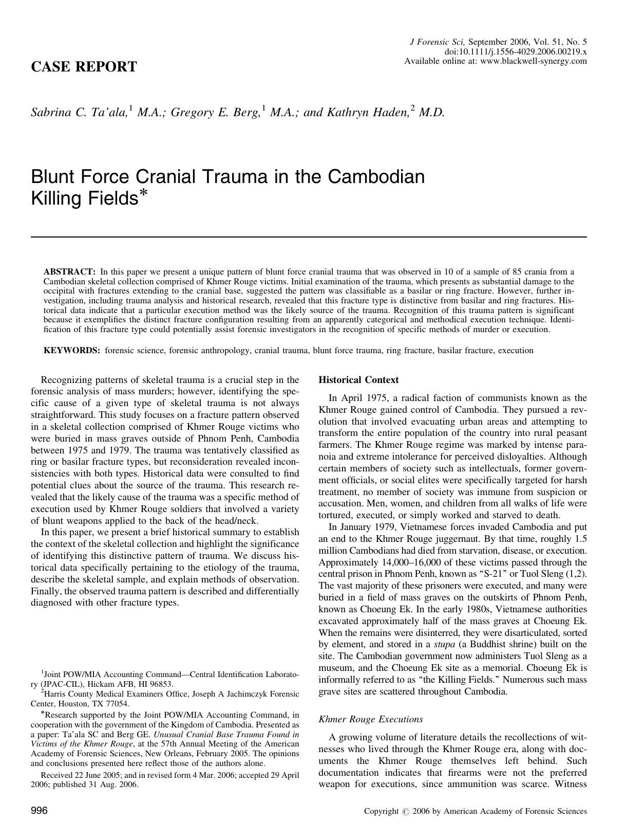 Blunt Force Cranial Trauma in the Cambodian Killing Fields* by Unknown