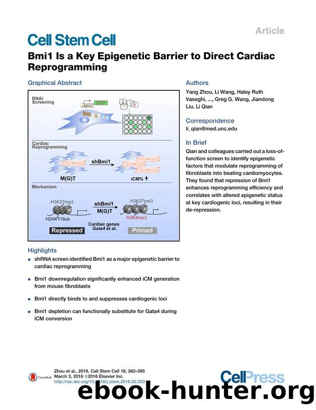 Bmi1 Is a Key Epigenetic Barrier to Direct Cardiac Reprogramming by unknow