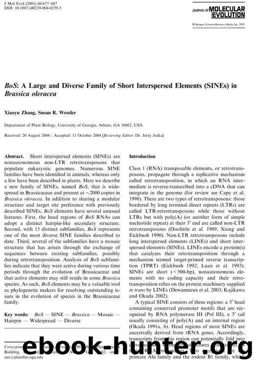 BoS :A Large and Diverse Family of Short Interspersed Elements (SINEs)in Brassica oleracea by Zhang X. et al