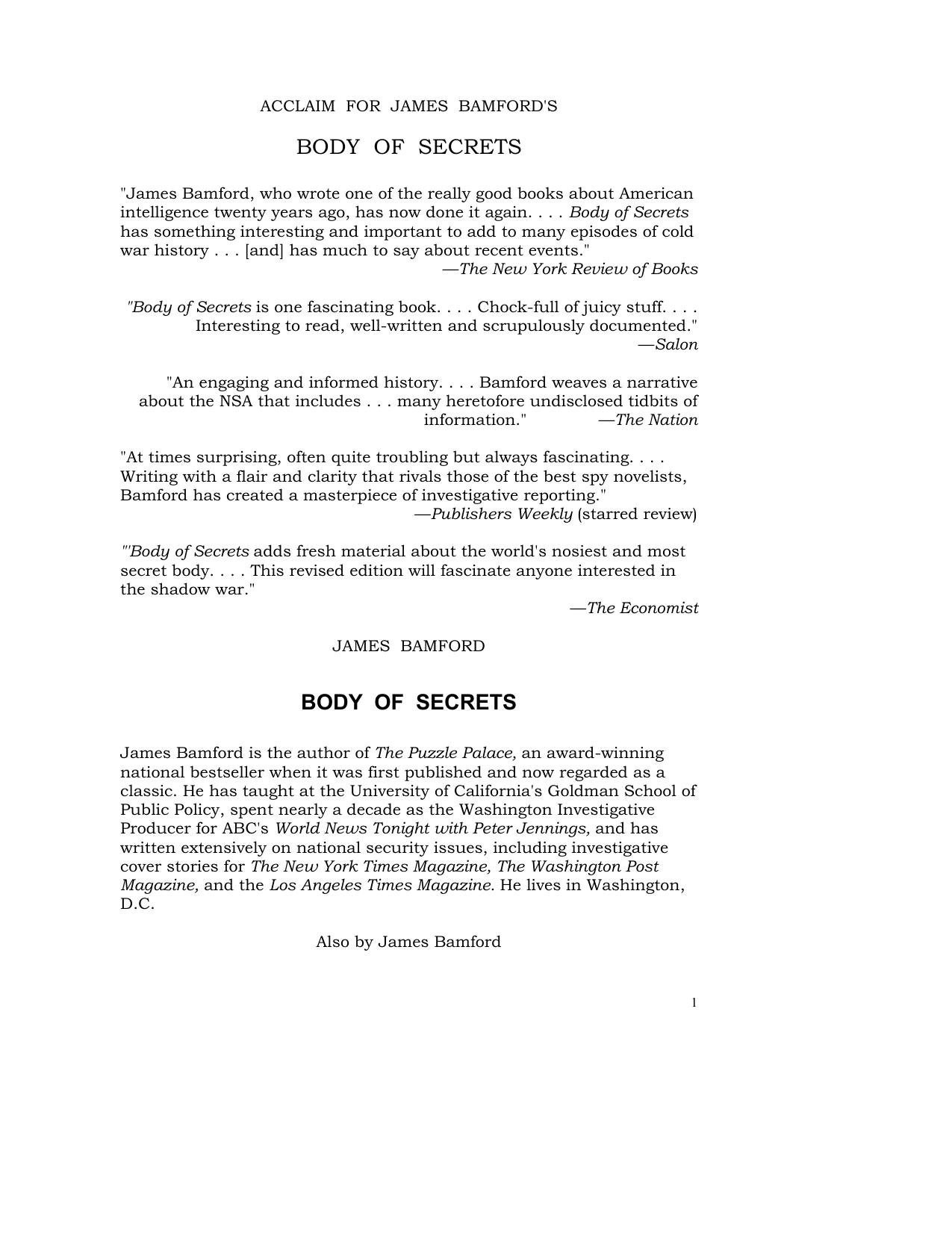 Body of Secrets: Anatomy of the Ultra-Secret National Security Agency by James Bamford