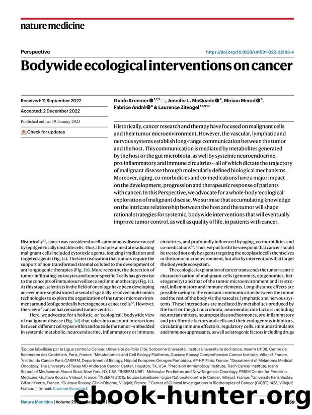 Bodywide ecological interventions on cancer by Guido Kroemer & Jennifer L. McQuade & Miriam Merad & Fabrice André & Laurence Zitvogel