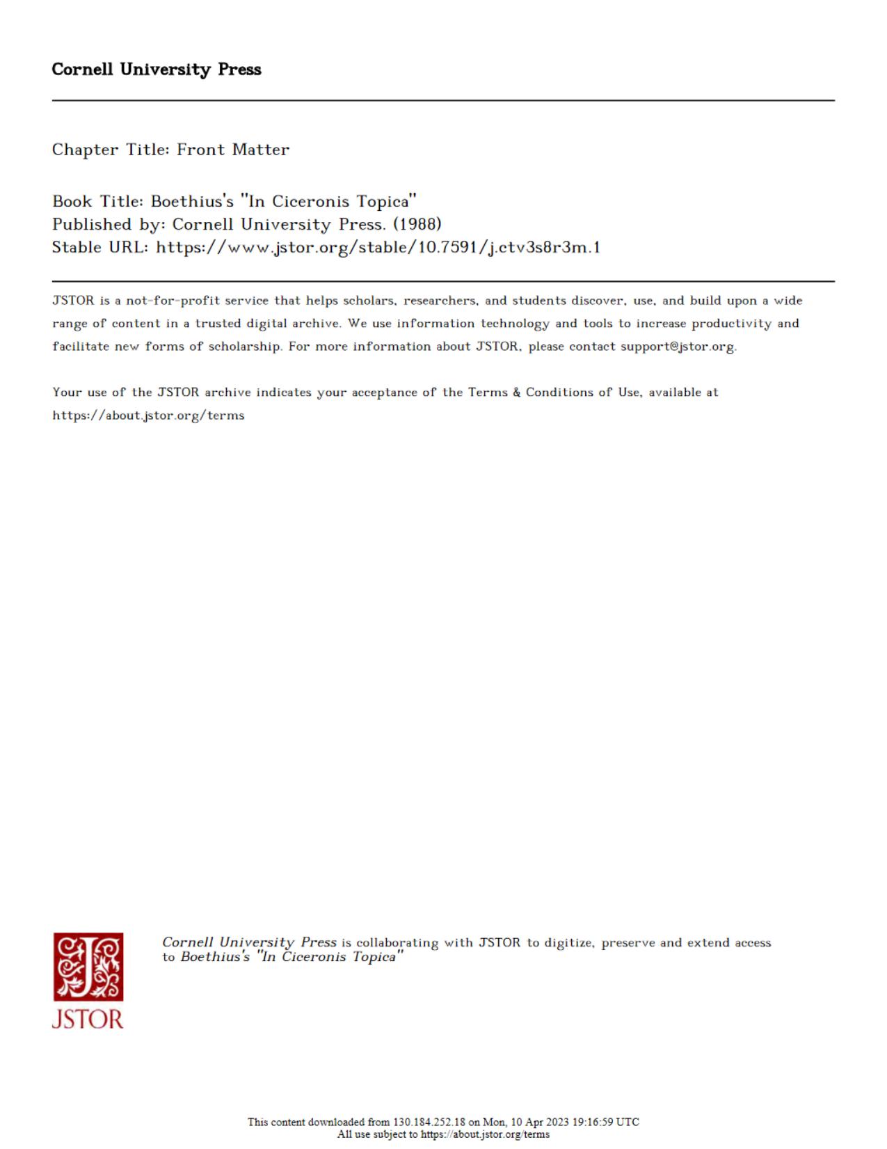 Boethius' In Ciceronis Topica by Boethius Eleonore Stump