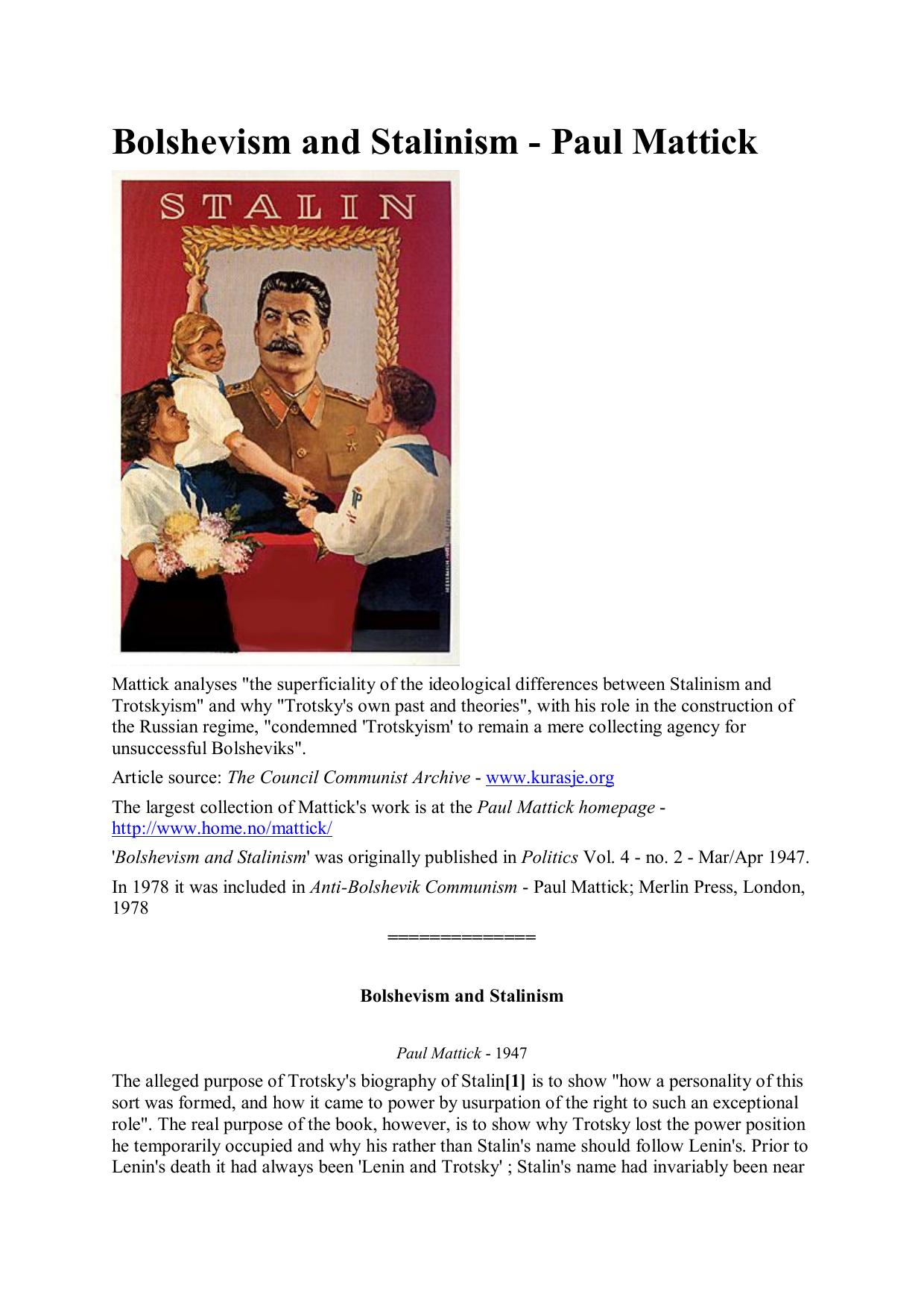 Bolshevism and Stalinism by Paul Mattick