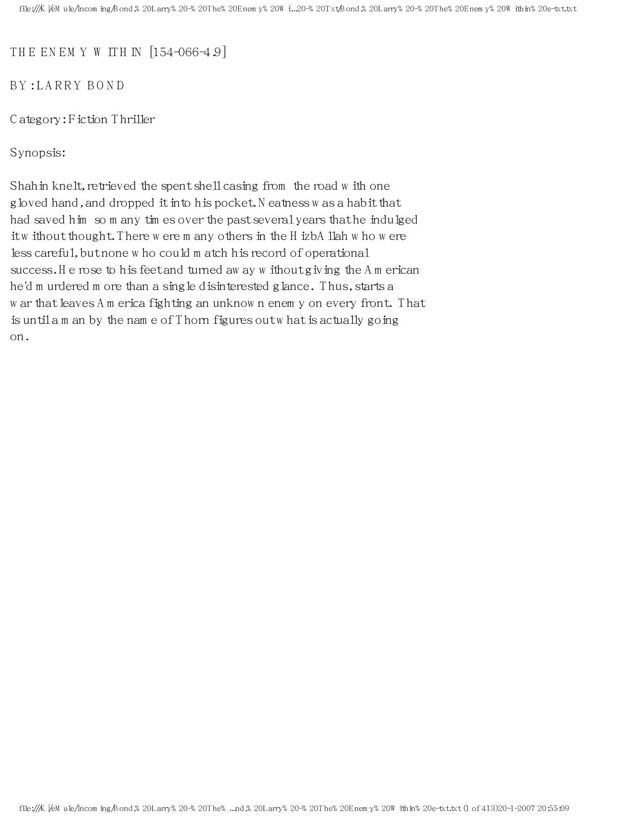 Bond, Larry - The Enemy Within by Bond Larry