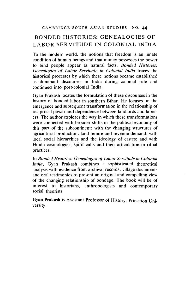 Bonded Histories: Genealogies of Labor Servitude in Colonial India by Gyan Prakash