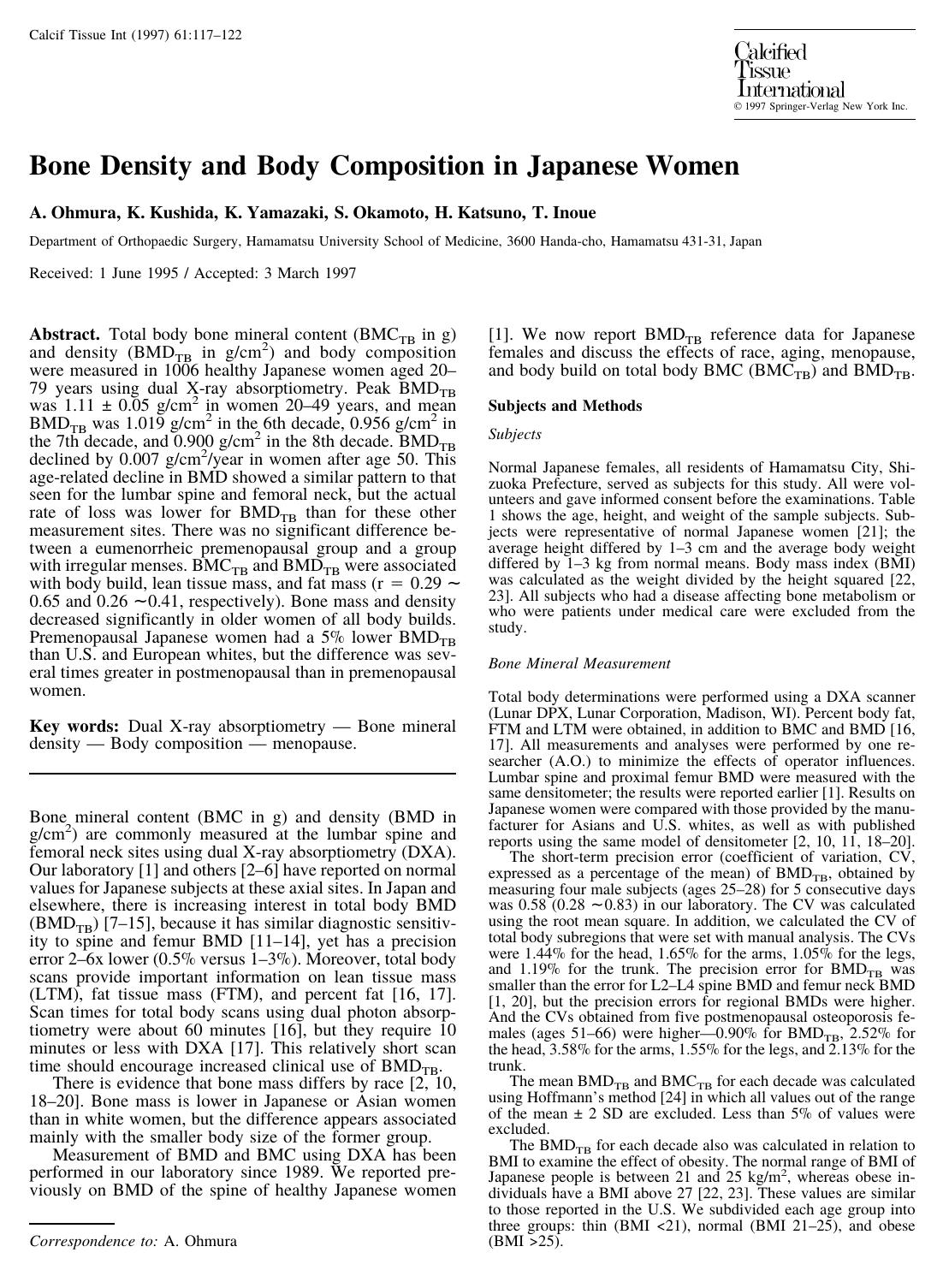 Bone Density and Body Composition in Japanese Women by Ohmura A. et al