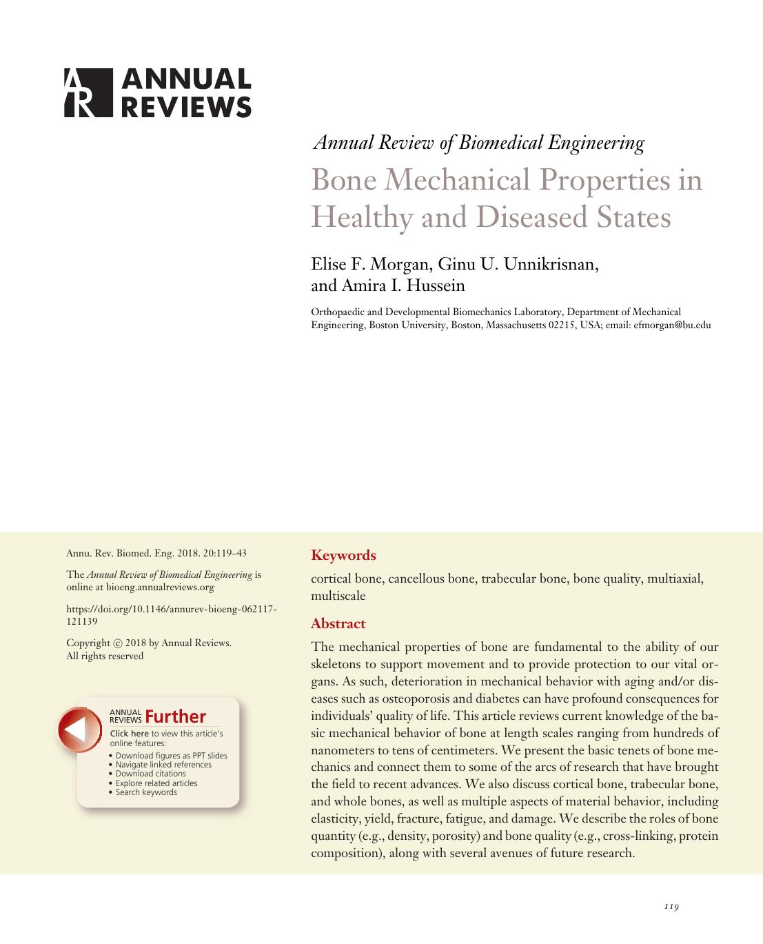 Bone Mechanical Properties in Healthy and Diseased States by Elise F. Morgan Ginu U. Unnikrisnan and Amira I. Hussein