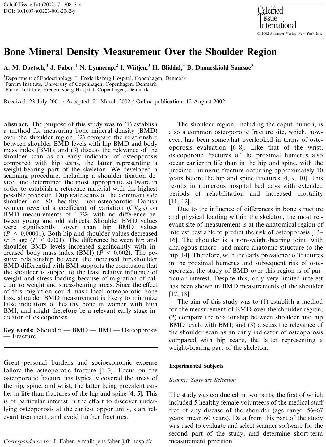 Bone Mineral Density Measurement Over the Shoulder Region by Doetsch A.M. et al