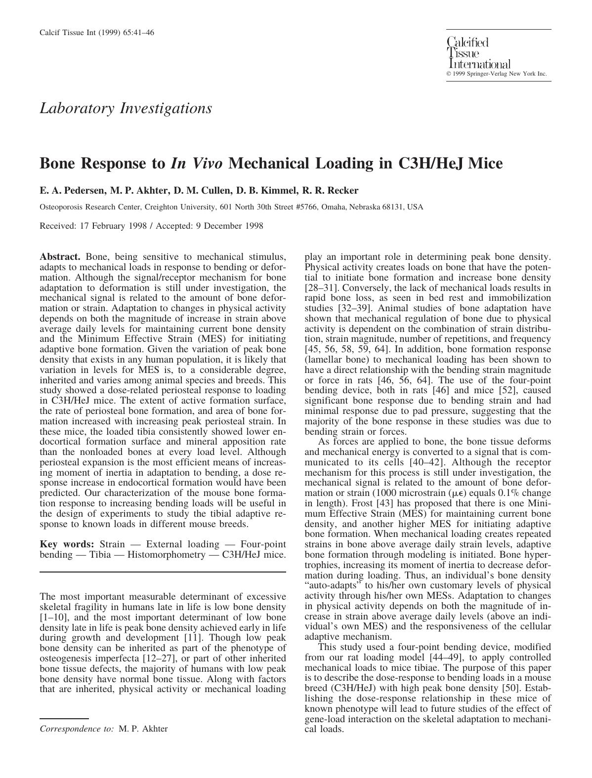 Bone Response to In Vivo Mechanical Loading in C3HHeJ Mice by Pedersen E. et al