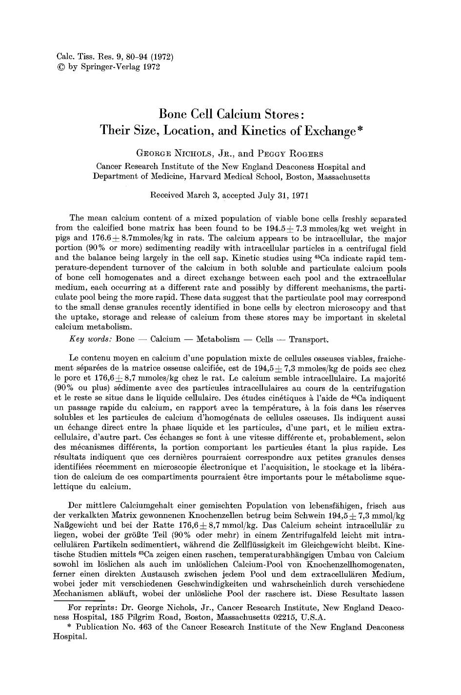 Bone cell calcium stores: their size, location, and kinetics of exchange by Unknown