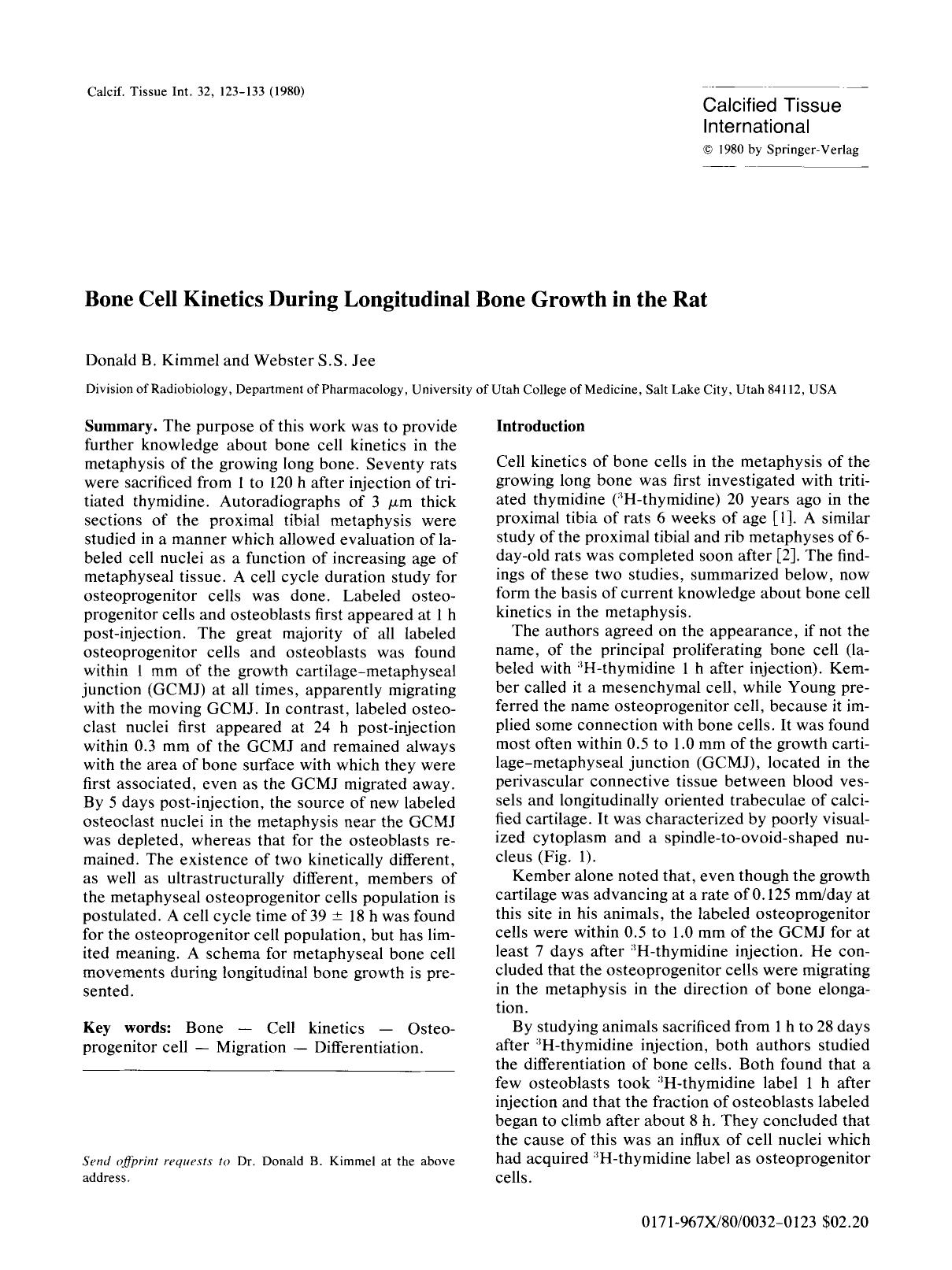 Bone cell kinetics during longitudinal bone growth in the rat by Unknown