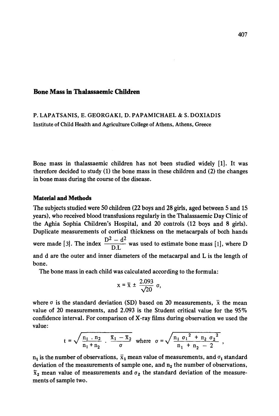 Bone mass in thalassaemic children by Unknown