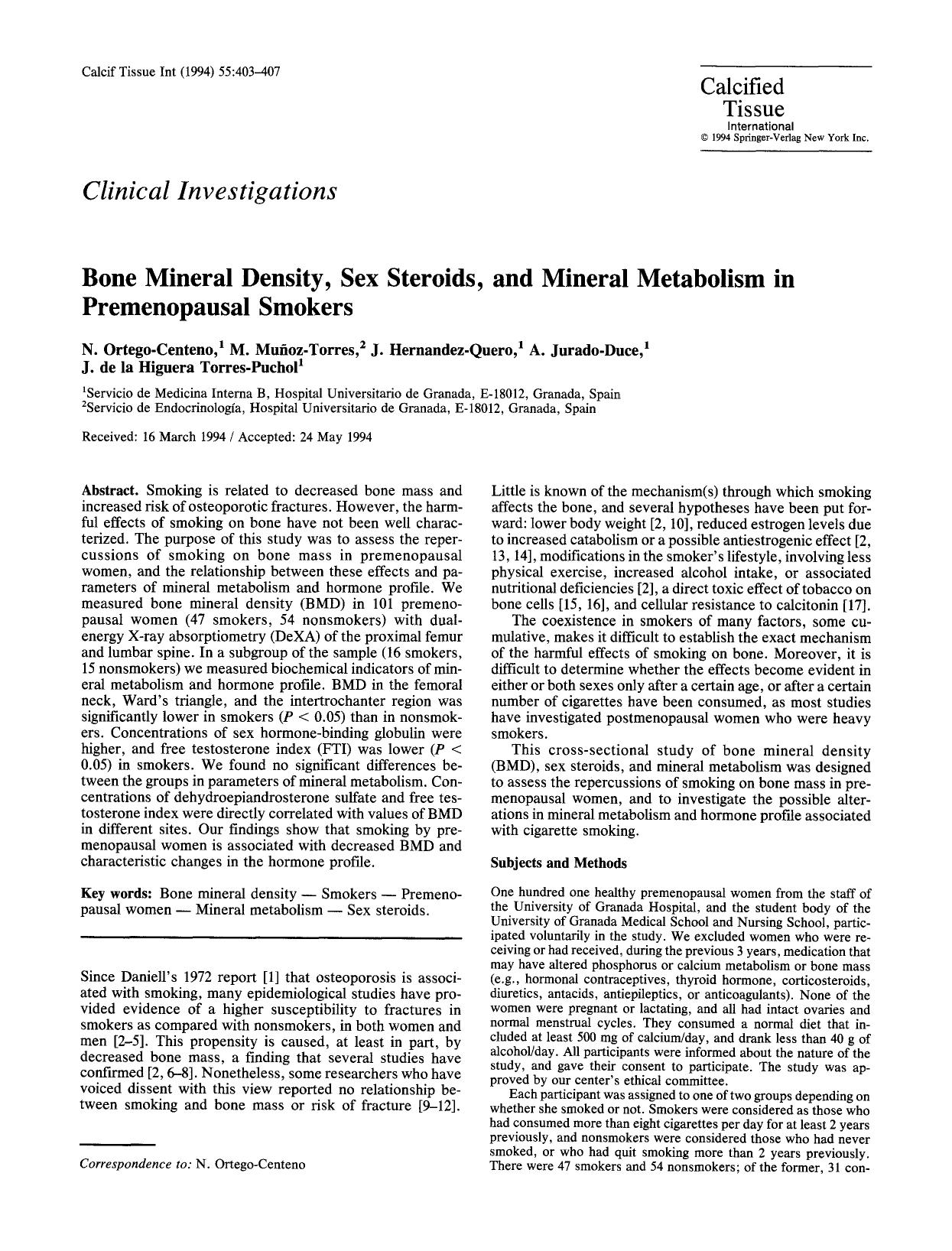 Bone mineral density, sex steroids, and mineral metabolism in premenopausal smokers by Unknown