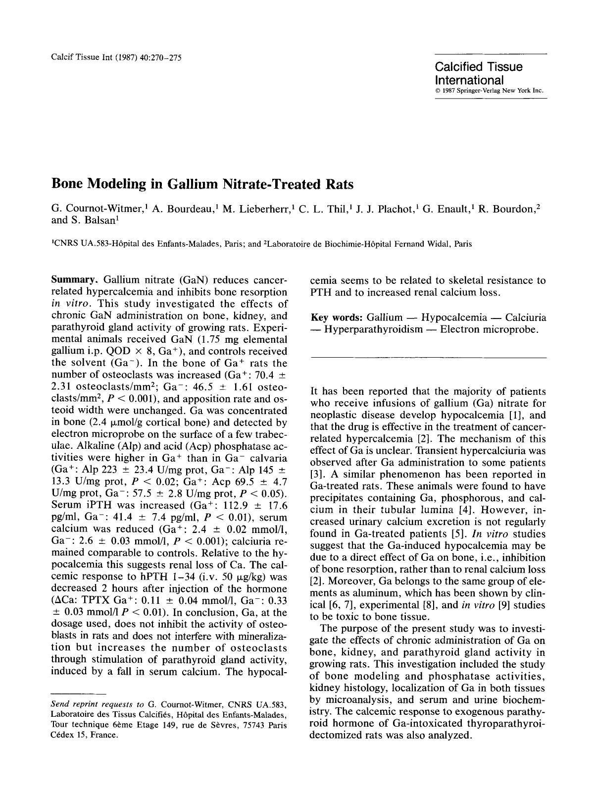 Bone modeling in gallium nitrate-treated rats by Unknown