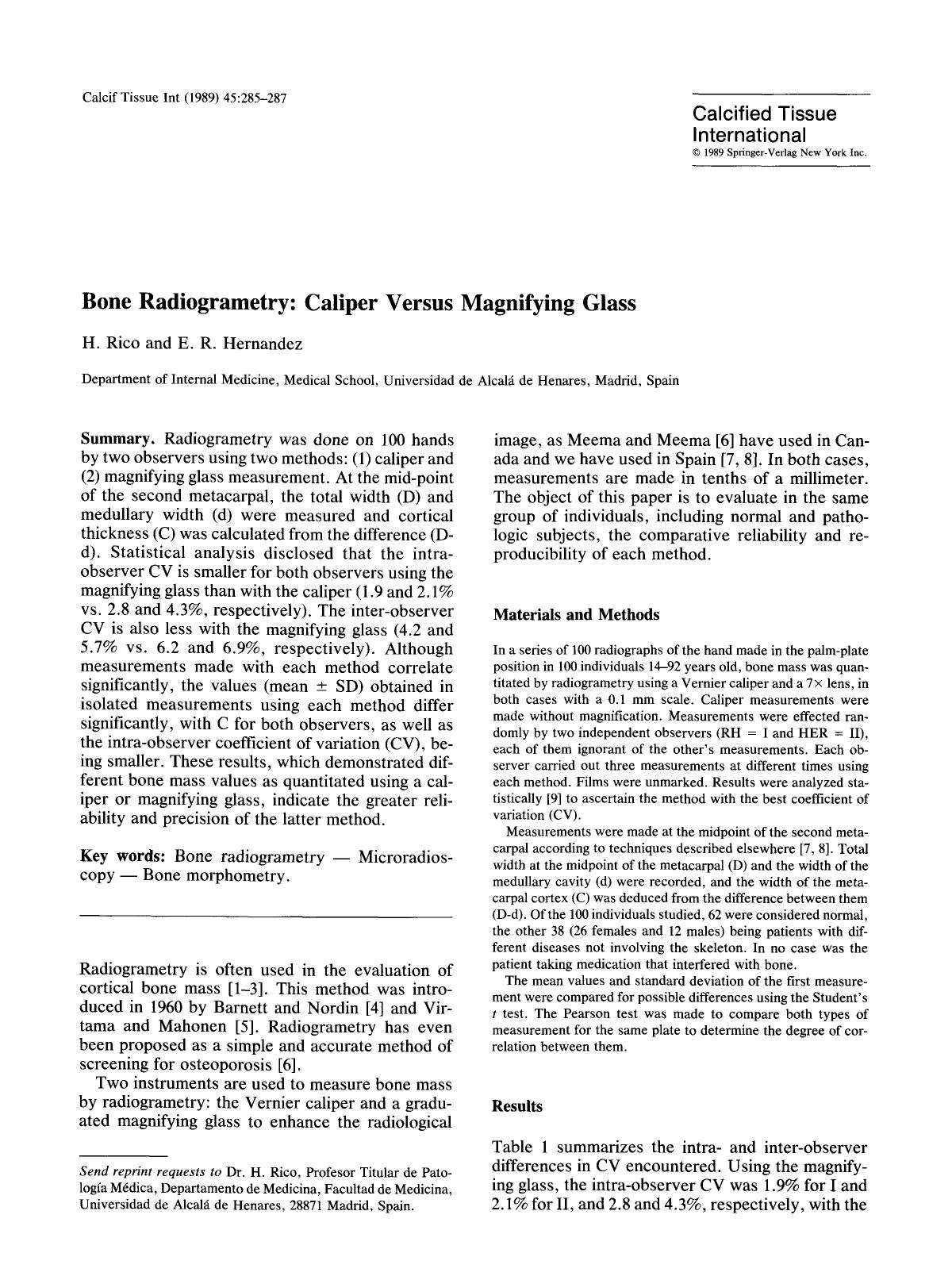 Bone radiogrametry: Caliper versus magnifying glass by Unknown