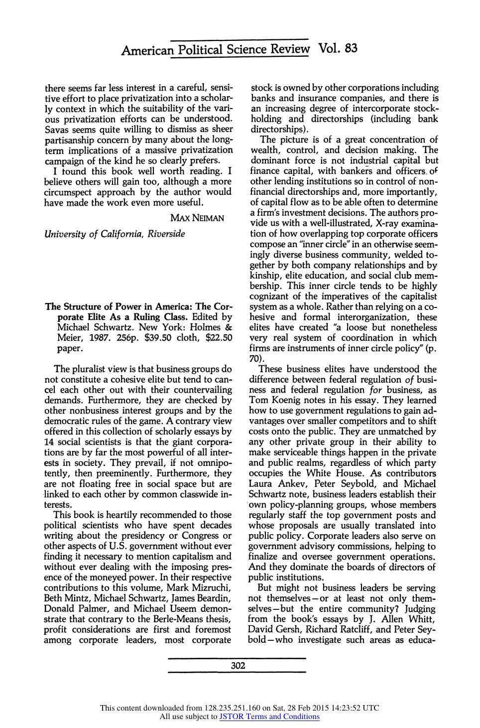 Book Review  The Structure of Power in America by Unknown