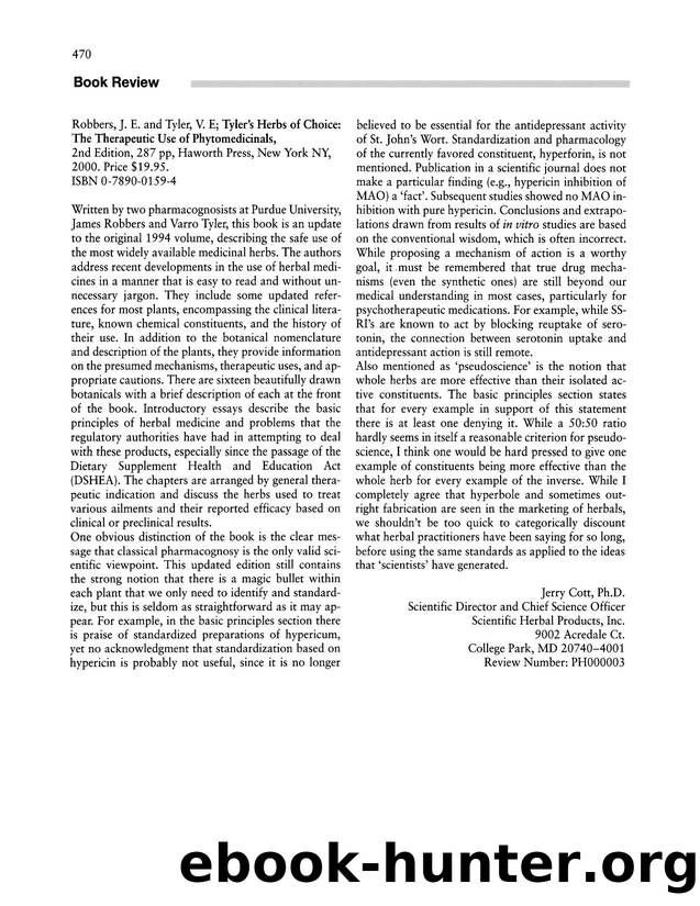 Book Review by Jerry Cott Ph.D. Scientific Director and Chief Science Officer