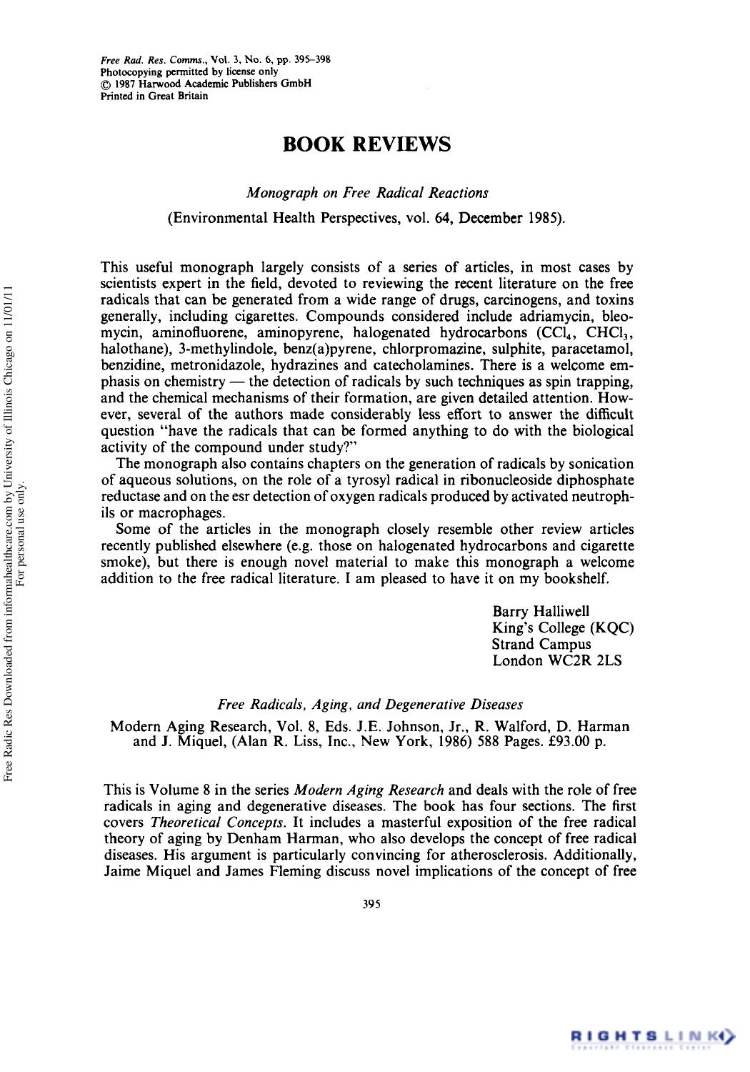 Book Reviews by Barry Halliwell1 W. H. Bannister2 & William A. Pryor3