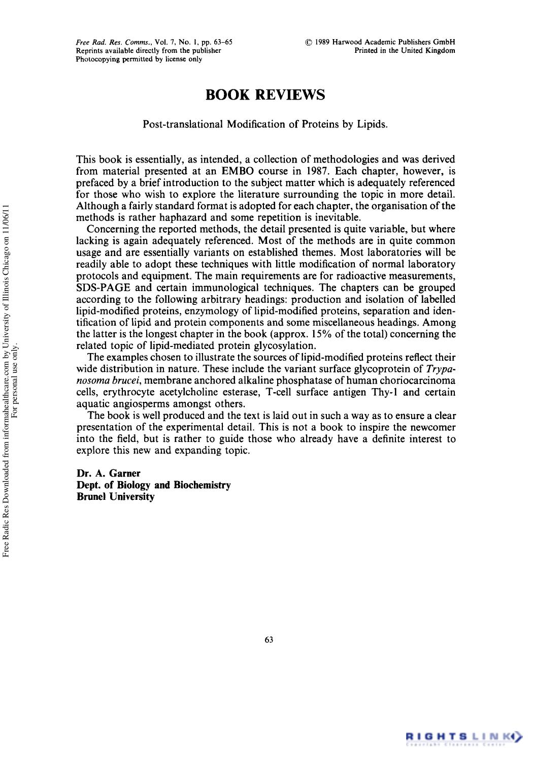 Book Reviews by Dr. A. Garner1 & W. H. Bannister2