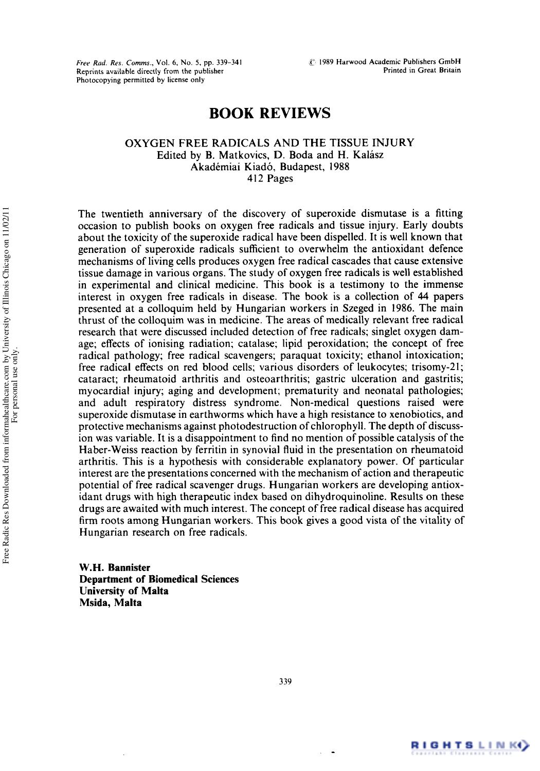 Book Reviews by W. H. Bannister1 Barry Halliwell2 & Dr. K. H. Cheeseman3