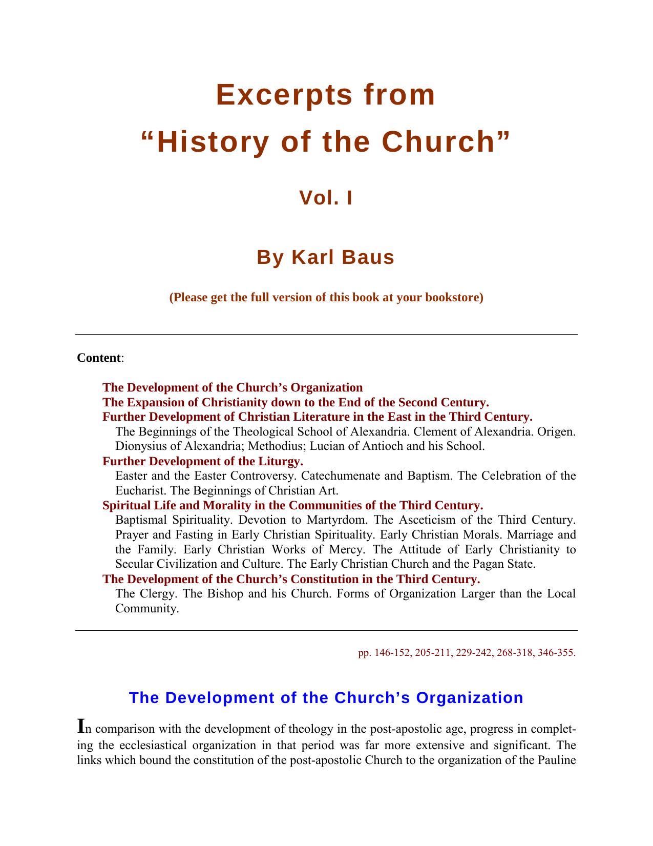 Book by History of the Church (I-III centur.) Karl Baus [His