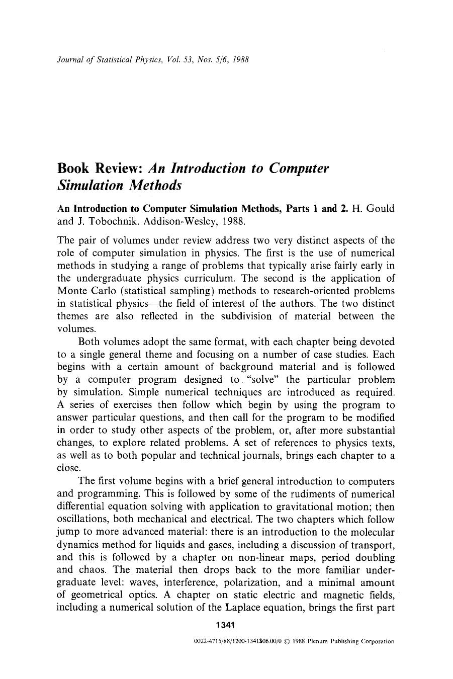 Book review: <Emphasis Type="Italic">An introduction to computer simulation methods <Emphasis> by Unknown