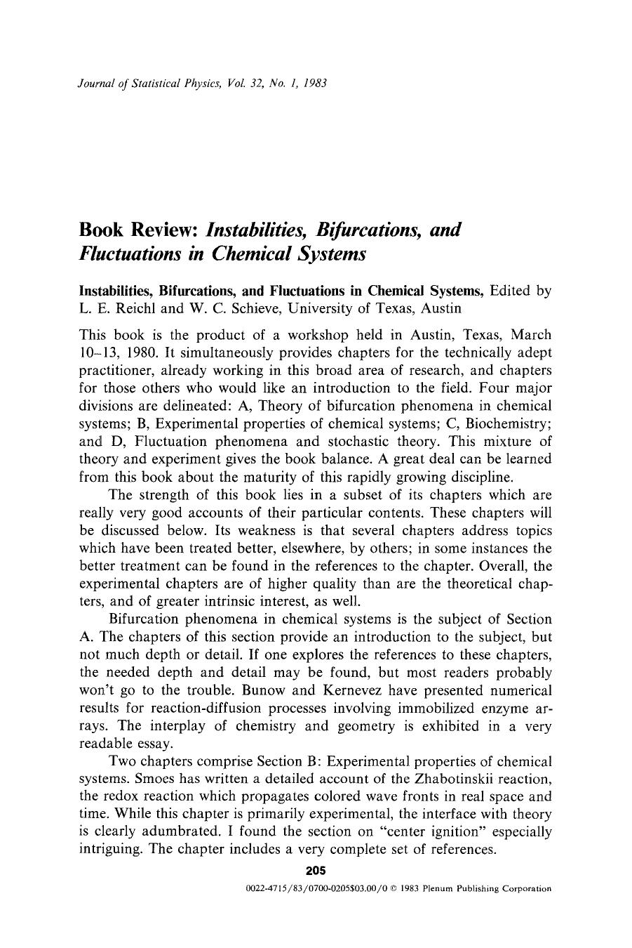 Book review: <Emphasis Type="Italic">Instabilities, bifurcations, and fluctuations in chemical systems <Emphasis> by Unknown